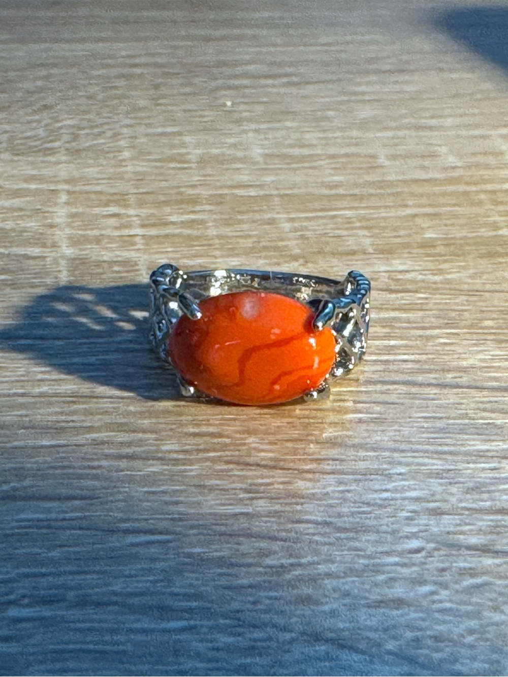 Gemstone Orange and Silver Heart Design Band Statement Ring - Women Jewelry - Picture 4 of 7